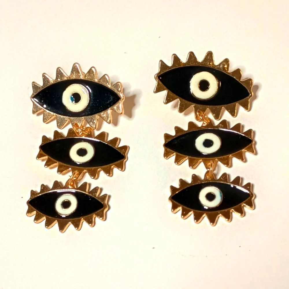 GOLD EVIL EYE EARRINGS - Picture 4 of 5